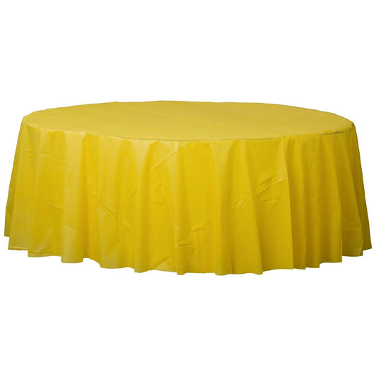 Round Plastic Table Cover 84" Yellow In Bulk