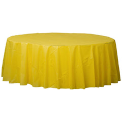 Round Plastic Table Cover 84" Yellow In Bulk