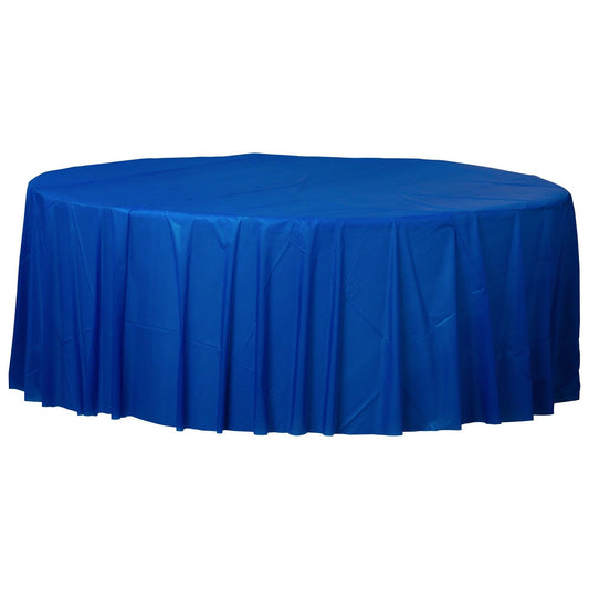 Round Plastic Table Cover 84" Blue In Bulk