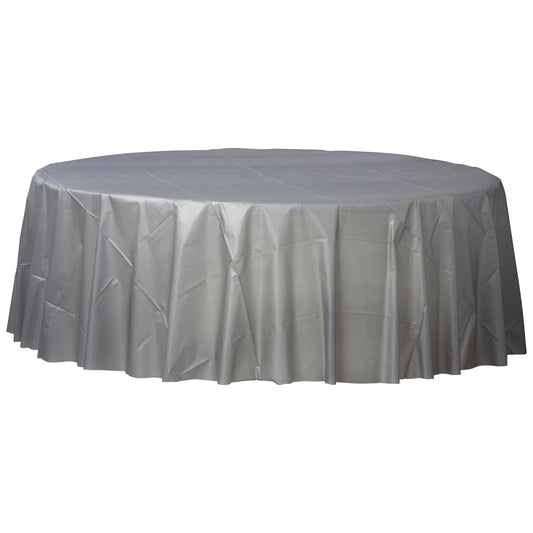 Round Plastic Table Cover 84" Silver In Bulk