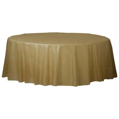 Round Plastic Table Cover 84" Gold In Bulk