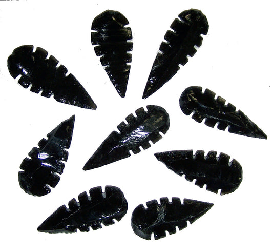 Wholesale SERRATED BLACK OBSIDIAN STONE LARGE 2 TO 3 INCH ARROWHEADS ( sold by the dozen OR bag of 100 pieces )