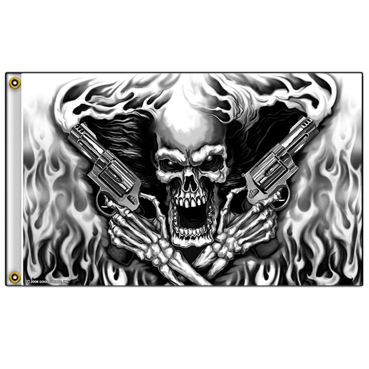 Buy ASSASSIN SMOKING PISTOLS SKULL DELUXE 3' X 5' BIKER FLAG (Sold by the piece)Bulk Price