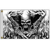 Wholesale ASSASSIN SMOKING PISTOLS SKULL DELUXE 3' X 5' BIKER FLAG (Sold by the piece  )