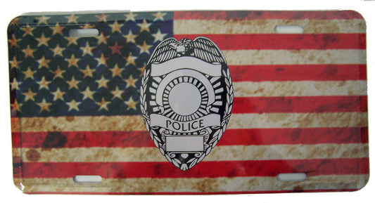 Buy AMERICAN FLAG POLICE BADGE METAL LICENSE PLATE ( sold by the piece or dozenBulk Price