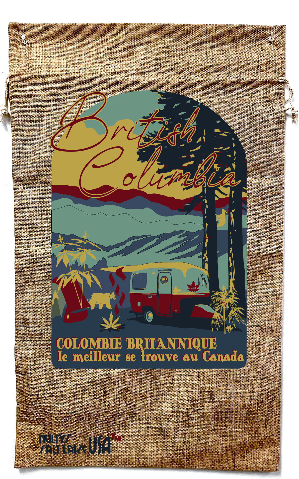 Wholesale BRITISH COLUMBIA  MARIJUANA BURLAP BAG ( sold by the piece )