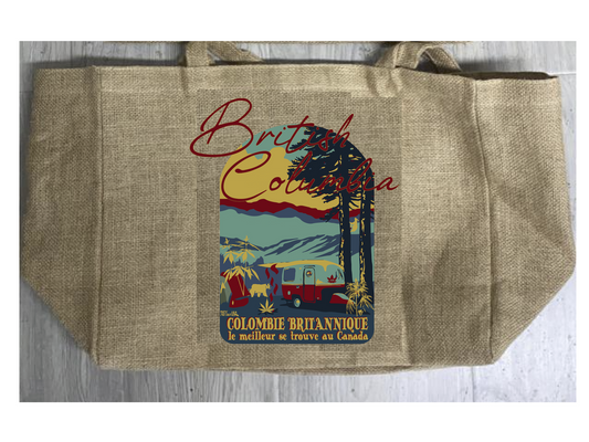 Wholesale BRITISH COLUMBIA  MARIJUANA BURLAP TOTE BAG ( sold by the piece )