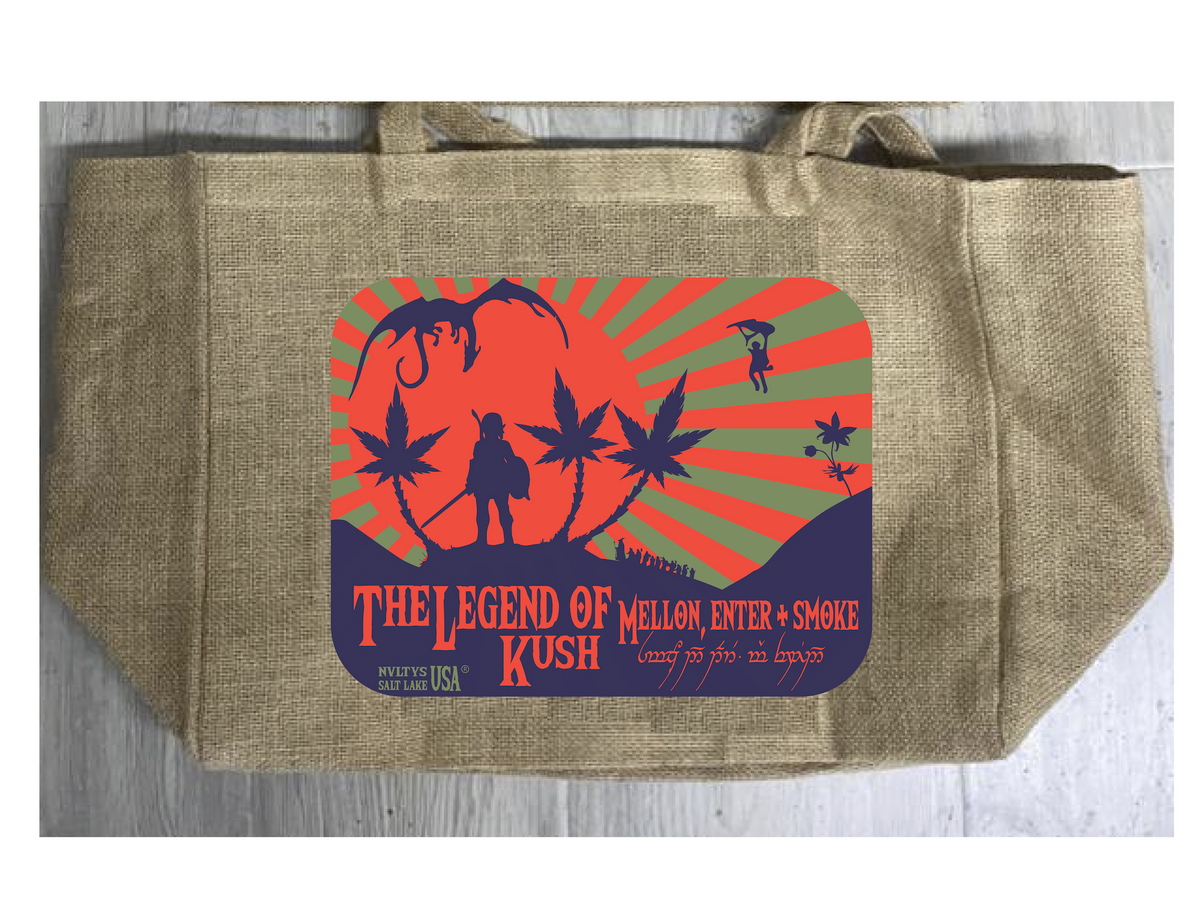 Wholesale LEGEND OF KUSH MARIJUANA BURLAP TOTE BAG ( sold by the piece )