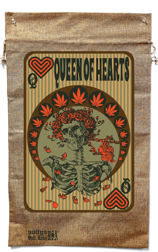 Wholesale QUEEN OF HEARTS MARIJUANA BURLAP BAG ( sold by the piece )