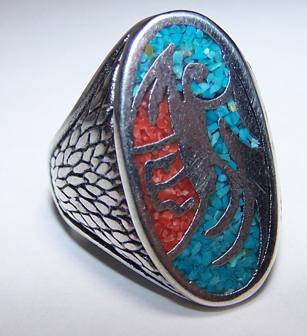 Buy INLAYED NATIVE DRAGON SILVER DELUXE BIKER RING *Bulk Price