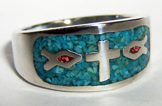 Buy INLAYED CHRISTIAN FISH SYMBOL & CROSS DELUXE BIKER RING *Bulk Price