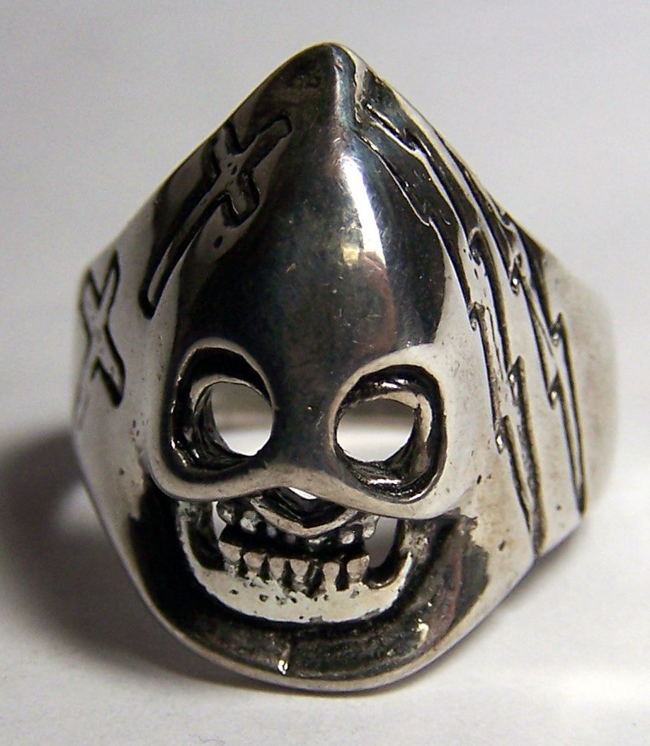 Wholesale New Beautiful Hooded Skull W Crosses Biker Ring Sold Sold By Dozen