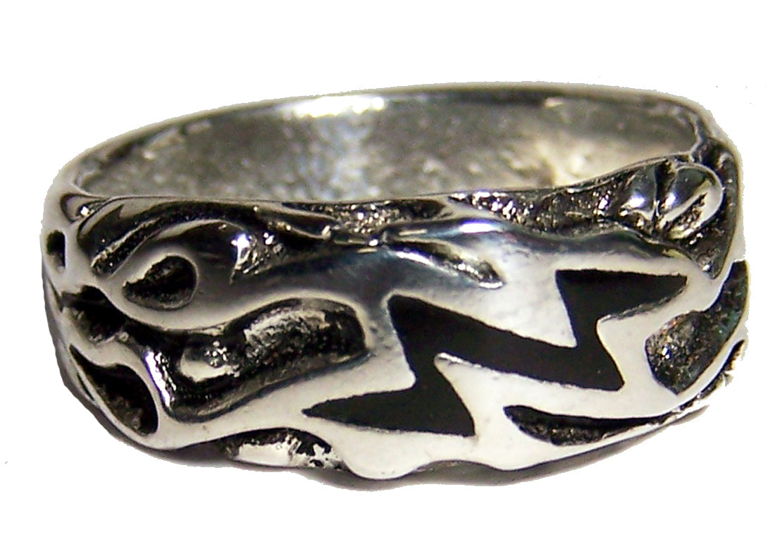 Buy LIGHTNING BOLT FLAMES WEDDING BAND SILVER DELUXE BIKER RING *Bulk Price