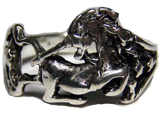 Wholesale SITTING UNICORN ELUXE SILVER BIKER RING (Sold by the piece)