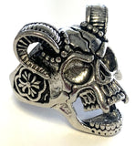 Wholesale DECORATED SKULL WITH RAM HORNS METAL BIKER RING (SOLD BY THE PIECE)