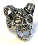 Wholesale DECORATED SKULL WITH RAM HORNS METAL BIKER RING (SOLD BY THE PIECE)