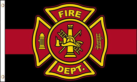 Buy BLACK RED FIRE DEPT DEPARTMENT EMBLEM FLAG 3 X 5 FLAG Bulk Price