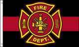 Wholesale BLACK RED FIRE DEPT DEPARTMENT EMBLEM FLAG 3 X 5 FLAG ( sold by the piece )