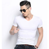 White Cotton V-Neck T-shirts For Men's Wholesale