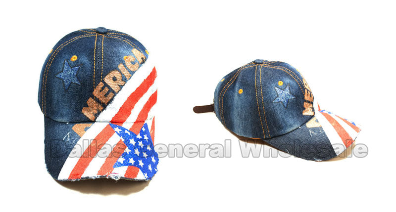 Bulk Buy America Flag Glitter Ladies Denim Caps Wholesale