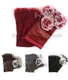 Girls Leather Fur Half Mitten Gloves Wholesale