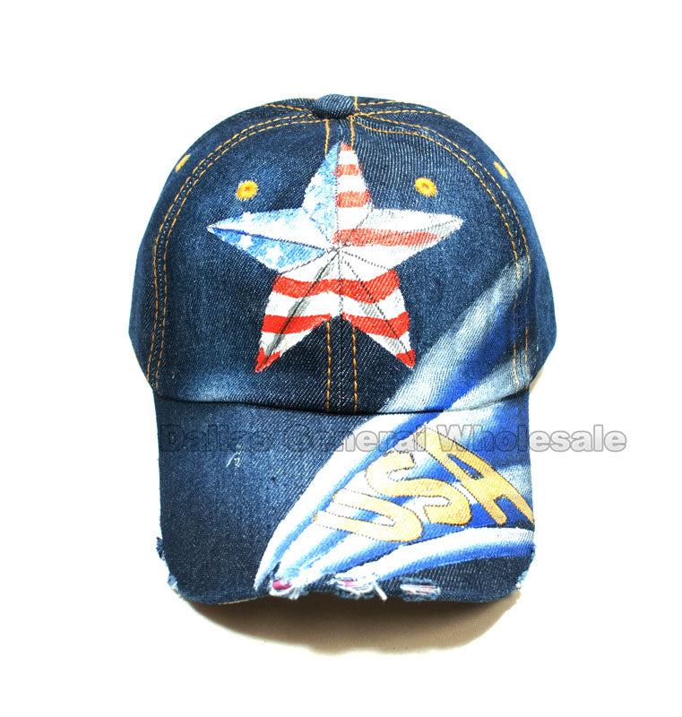 Bulk Buy USA Star Glitter Ladies Denim Caps Wholesale