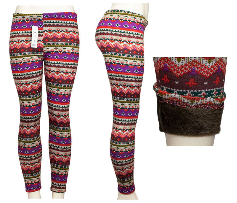 Women Fashion Printed Thermal Fur Lining Leggings Wholesale