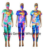 Bulk Buy 3PC Tie Dye Mask, Tshirt & Legging Set Wholesale