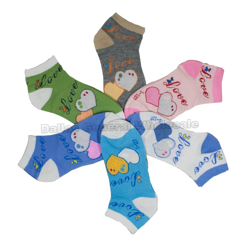 Girls Trendy Hearts Designs Ankle Socks Wholesale