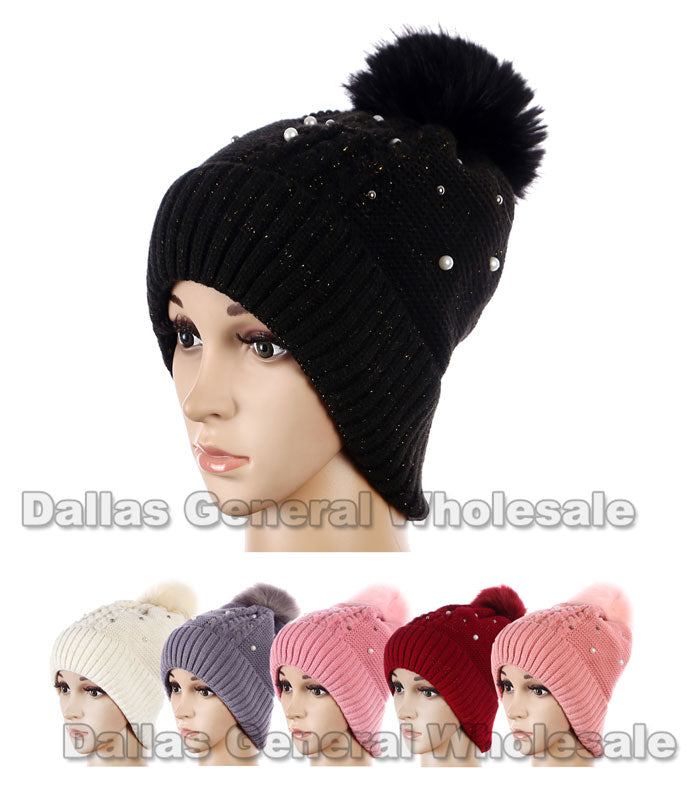 Bulk Buy Trendy Pearl Design Fur Lining Beanies Wholesale