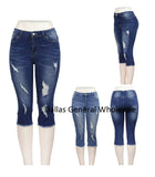 Ladies Distress Denim Capri Jeans Wholesale