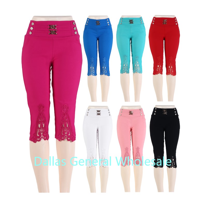 Ladies Lace Flower Capris Pants Wholesale