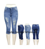 Casual Distress Denim Capri Jeans Wholesale MOQ 12