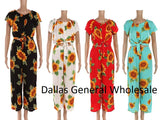 Bulk Buy 2 PC Summer Sunflower Jumpsuit Set Wholesale