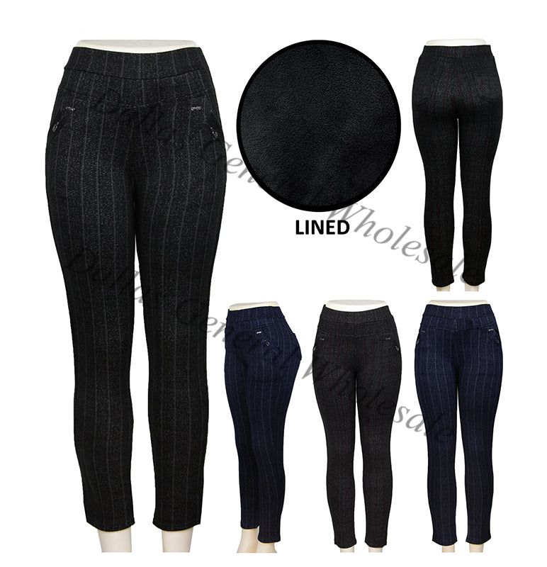 Bulk Buy Women Stripes Fleece Thermal Trousers Pants Wholesale