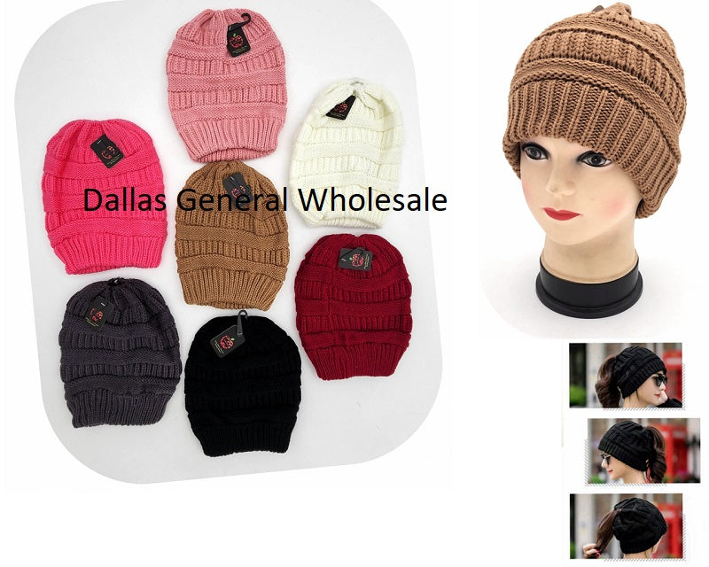 Bulk Buy Trendy Messy Bun Hole Beanie Hats Wholesale