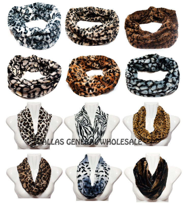 Safari Animal Printed Furry Infinity Circle Scarf Wholesale