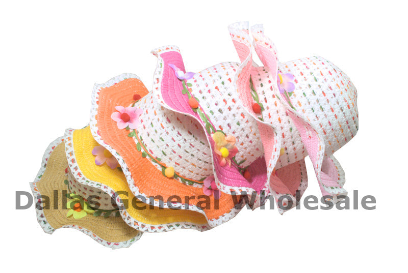 Bulk Buy Little Girls Easter Floral Straw Hats Wholesale