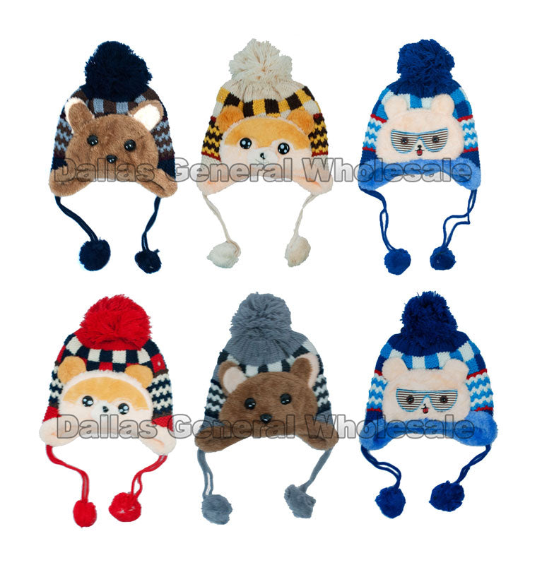 Bulk Buy Children's Fur Lining Animal Toboggan Beanie Hats Wholesale