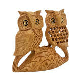 Handcrafted Wooden Couple Owl Statue 4-Inch