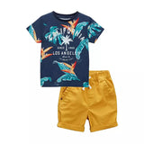 Get Your Little Boy Ready for Adventure with  Little Monster Truck Tee and Dinosaur Shorts Set