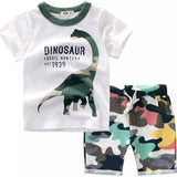 Get Your Little Boy Ready for Adventure with  Little Monster Truck Tee and Dinosaur Shorts Set