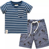 Get Your Little Boy Ready for Adventure with  Little Monster Truck Tee and Dinosaur Shorts Set