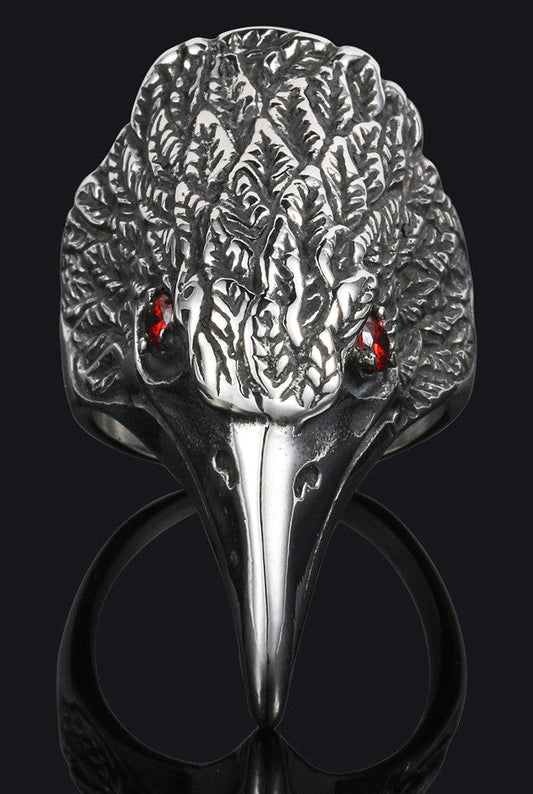 Wholesale EAGLE HEAD W RED CRYSTAL EYES  STAINLESS STEEL BIKER RING ( sold by the piece )