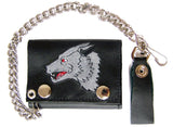 Buy EMBROIDERED LONE WOLF TRIFOLD LEATHER WALLET WITH CHAINBulk Price