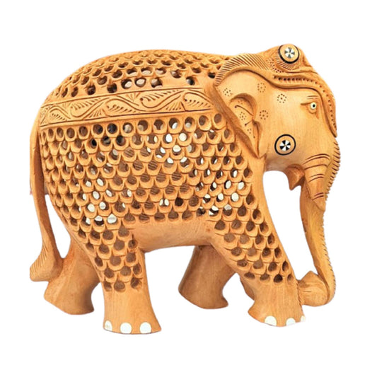 Handmade Wooden Jali Elephant Sculpture