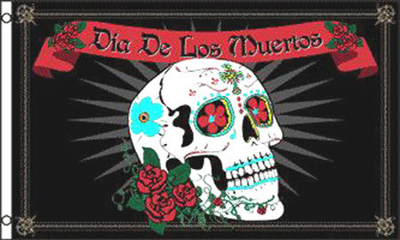 Wholesale DAY OF THE DEAD SKULL ROSES   3 X 5 FLAG ( sold by - 4 piece )