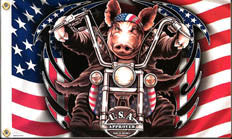 Wholesale GREAT AMERICAN HOG BIKER PIG ON MOTORCYCLE DELUXE 3' X 5' FLAG (Sold by the piece)