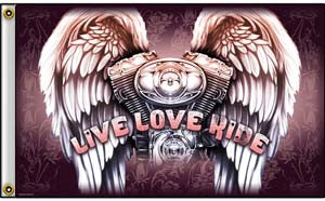 Wholesale ENGINE WINGS LIVE LOVE RIDE DELUXE 3 x 5 BIKER FLAG (Sold by the piece)