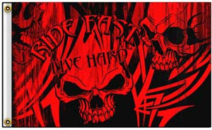 Wholesale RIDE FAST LIVE HARD SKULL DELUXE 3' x 5' BIKER FLAG (Sold by the piece)